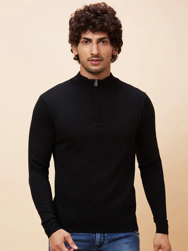 globus Globus Men Black Solid Casual Pullover Sweater